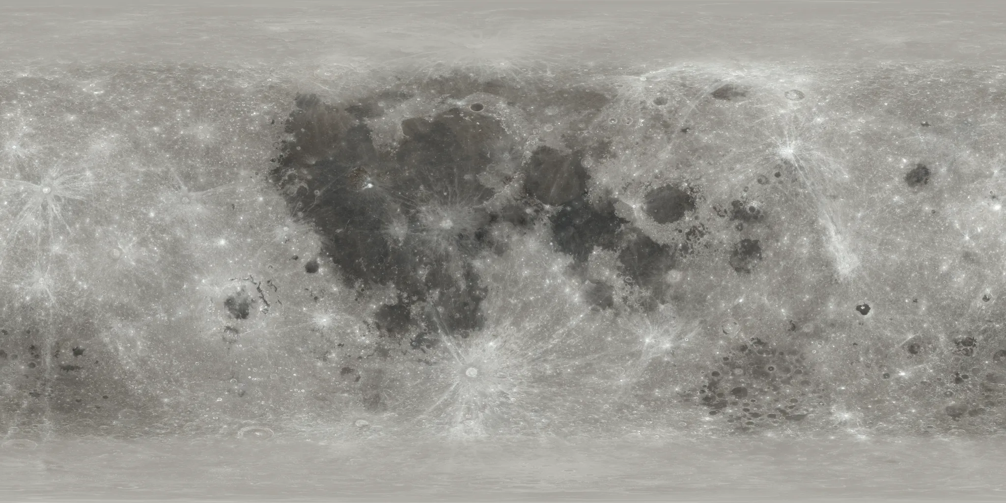 Map of the Moon's surface from NASA imagery, showing the dark maria and bright cratered highlands